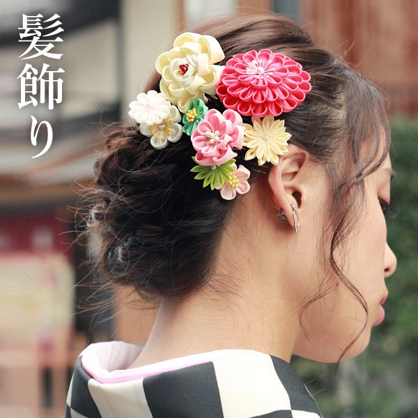 髪飾り つまみ細工 菊 桜 古典 花 コーム 2点セット ヘアアクセサリー