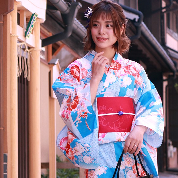 浴衣 レディース セット 7点 ( ゆかた 帯 下駄 腰紐 2本