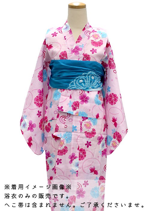 浴衣 子供 単品 女の子 ピンク地 桜 金魚 100 110 120 130 ガールズ