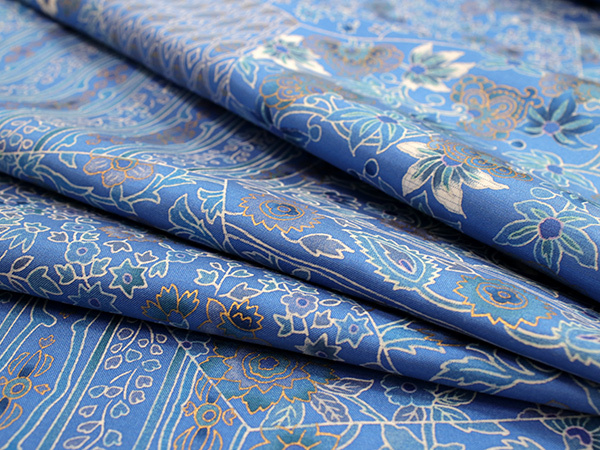 大島紬 反物 正絹 フルオーダー 仕立て付き ブルー地 ペルシャ風更紗 