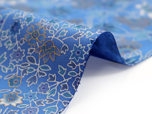大島紬 反物 正絹 フルオーダー 仕立て付き ブルー地 ペルシャ風更紗 