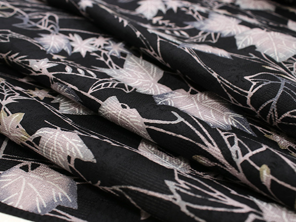付け下げ 夏物 反物 黒 丹後ちりめん 夏着物 反物 正絹 紬 フルオーダー 仕立て付き 黒 紅葉 ツタ