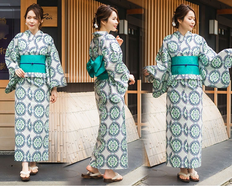 浴衣 レディース セット 3点 ( ゆかた 帯 下駄 ) 綿 白地 花紋 30代 40