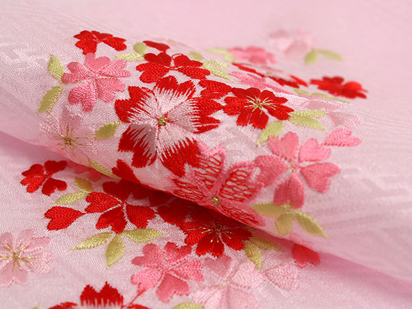 七五三 刺繍 半衿 単品 子供用 3歳 7歳 ピンク 赤 桜 日本製 正絹 着物