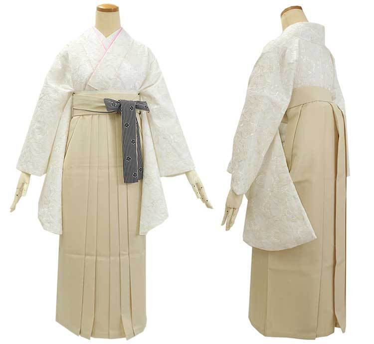 二尺袖 着物 袴フルセット ショート丈 アイボリー 袴色変更可能 NO41059 SOUBIEN（創美苑） 二尺袖 着物 ショート丈 単品 袴 卒業式 ベージュ