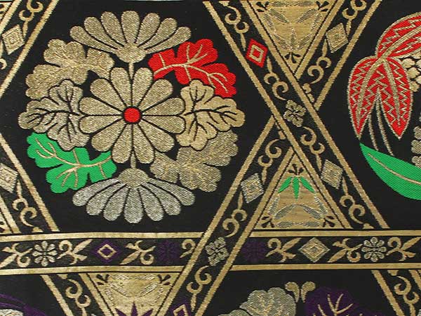 袋帯 礼装 黒 金 赤 緑 紫 六角形 三角 単品 新品 振袖