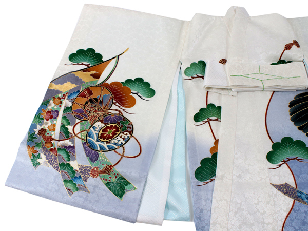 七五三 着物　産着　男の子　美品　襦袢付き お宮参り 産着 男の子 白 鷹 着物 長襦袢 セット 一つ身 掛着 古典