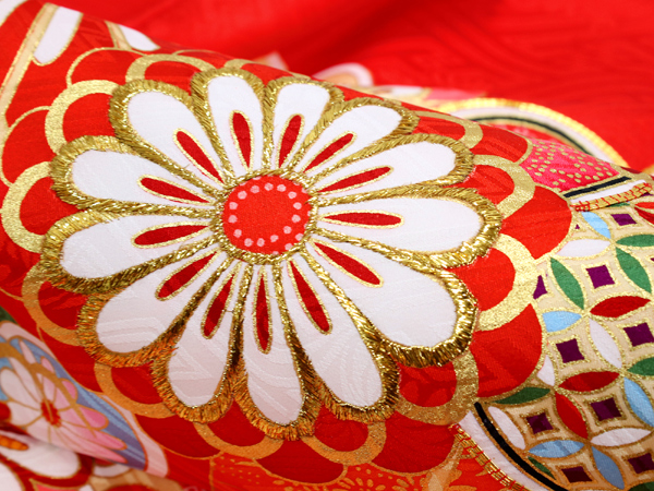 お宮参り 産着 女の子 赤 ねじ梅 ねじ菊 着物 長襦袢 セット 古典