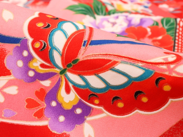 お宮参り 産着 女の子 赤 御所車 束ね熨斗 蝶 着物 長襦袢 セット 古典