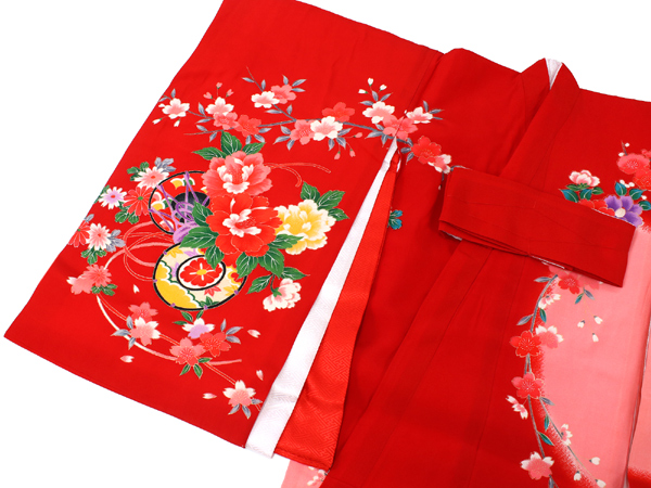 お宮参り 産着 女の子 赤 御所車 束ね熨斗 蝶 着物 長襦袢 セット 古典