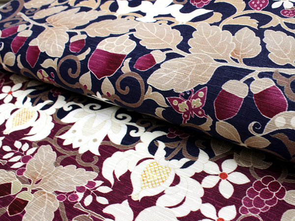 名古屋帯 正絹 新品 仕立て上がり カジュアル ボルドー ふくろう 鳥 未