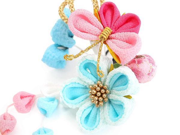 七五三 髪飾り 2点セット ちりめん 3歳 7歳 ピンク 水色 蝶 髪かざり