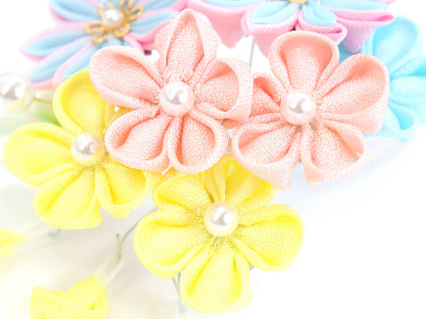 七五三 髪飾り ちりめん 3歳 7歳 水色 梅 髪かざり ピンク 黄色 つまみ