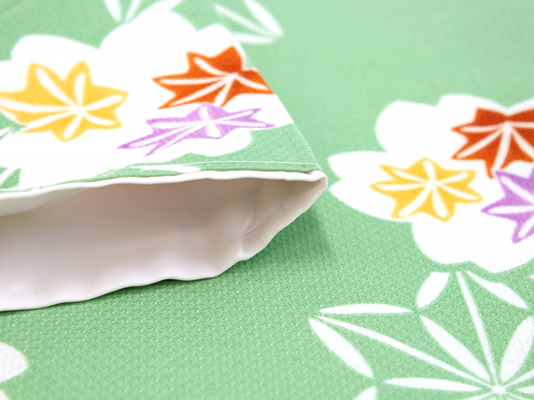 着物 4点セット 洗える 袷 Mサイズ 緑 麻の葉 きもの 黄色 花