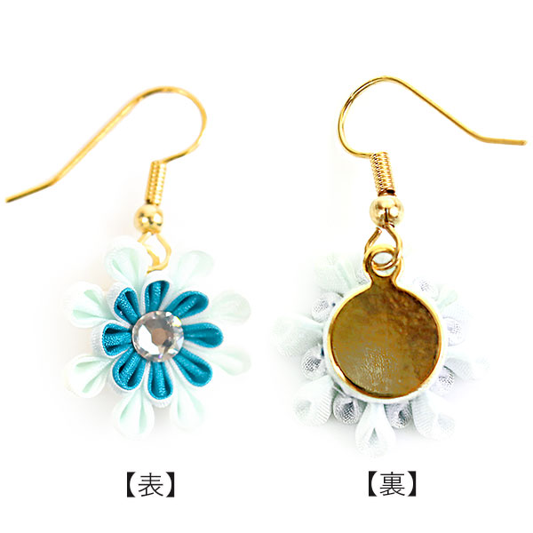 no.686 ブルー　ピアス　イヤリング　和風　つまみ細工　着物 no.686 ブルー ピアス イヤリング 和風 つまみ細工 着物