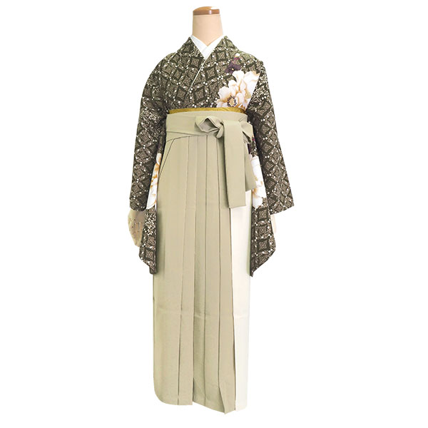 二尺袖着物 ショート丈 単品 卒業式 ダマスク 牡丹 二尺袖 着物 袴用