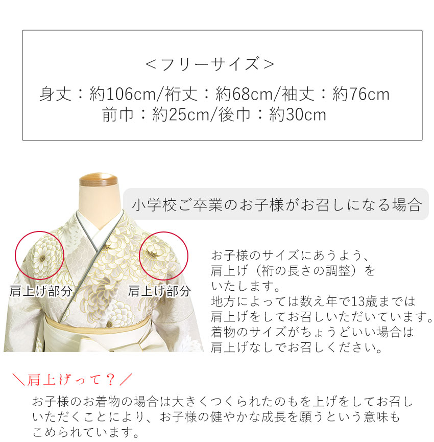 二尺袖着物 ショート丈 単品 卒業式 菊 二尺袖 着物 袴用 大学生 小学生 ジュニア 着物のみ 日本製の画像