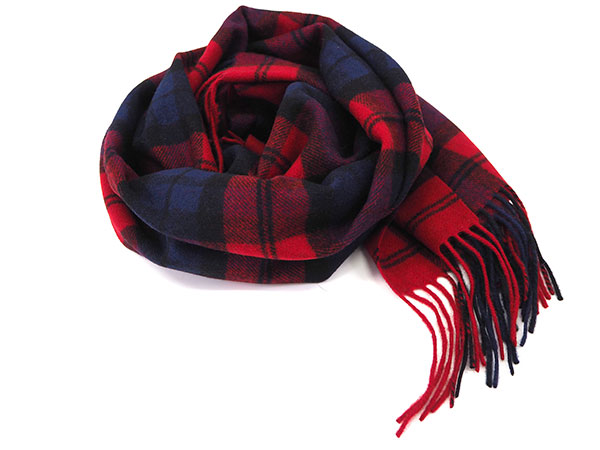 ストール 大判 ウール レディース レッド ブルー チェック フリンジ