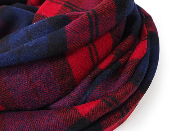 ストール 大判 ウール レディース レッド ブルー チェック フリンジ