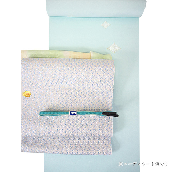 帯締め 正絹 ターコイズブルー 薄緑 平組 衿秀 カジュアル 切り房 M