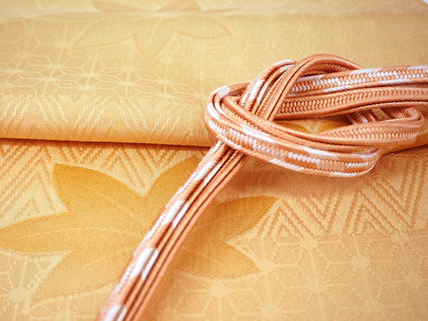 帯揚げ 帯締め セット 正絹 カジュアル 平組 杏色 麻の葉 紅葉 帯あげ