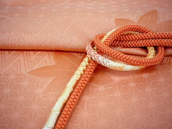 帯揚げ 帯締め セット 正絹 カジュアル 丸組 サーモンピンク 麻の葉