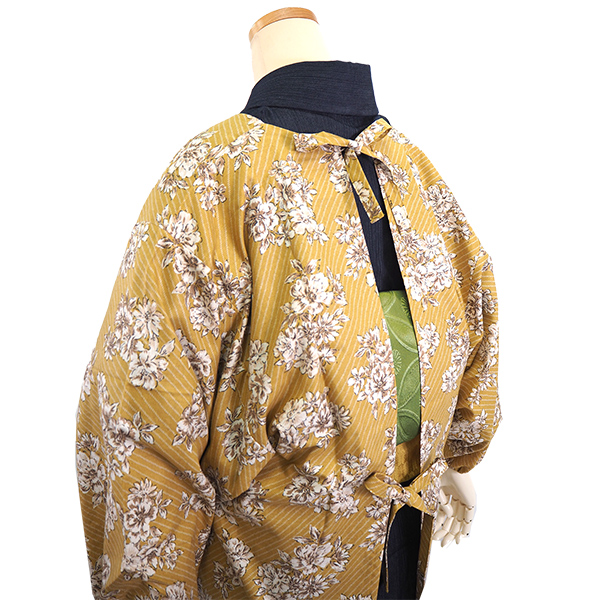 割烹着 おしゃれ 北欧 ロング 花柄 日本製 黒地小花 マスタード地花柄