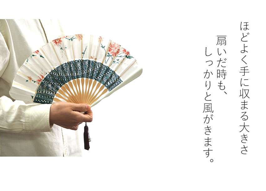 扇子 扇子袋 2点セット 箱入り レッド グリーン レース 花 レディース