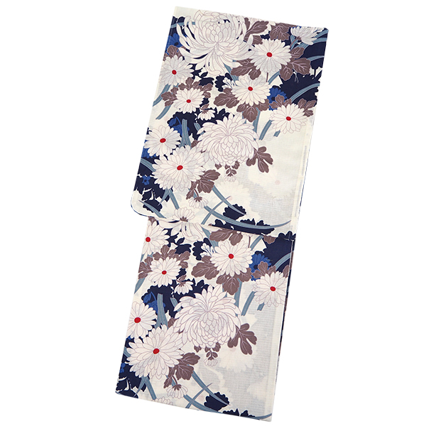 浴衣セット 白地菊尽くし カーキ 兵児帯 セット へこ帯 浴衣 2023 夏