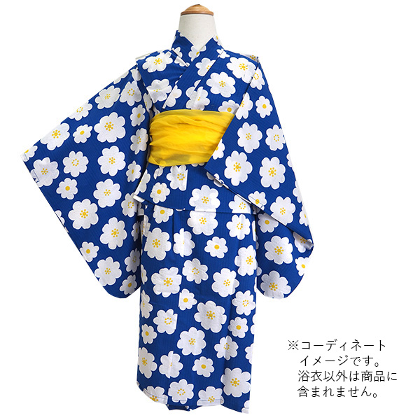 レトロ　キッズ　子供　浴衣　140cm　女の子　リップル　花柄　兵児帯　青　水色 SOUBIEN 浴衣 子供 女の子 セット ハイジュニア キッズ 兵児帯