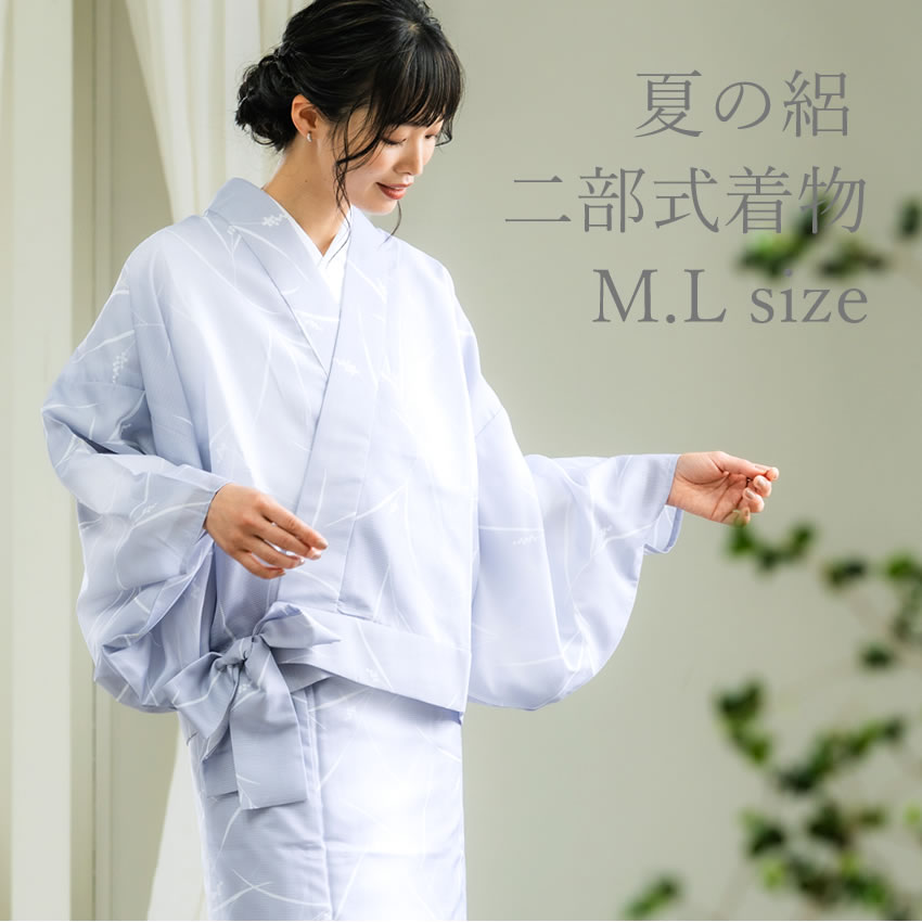 二部式 着物 夏 洗える着物 絽 M L サイズ 5柄 ホワイト グリーン 薄紫 ピンク紫 縞 麻の葉 花の丸