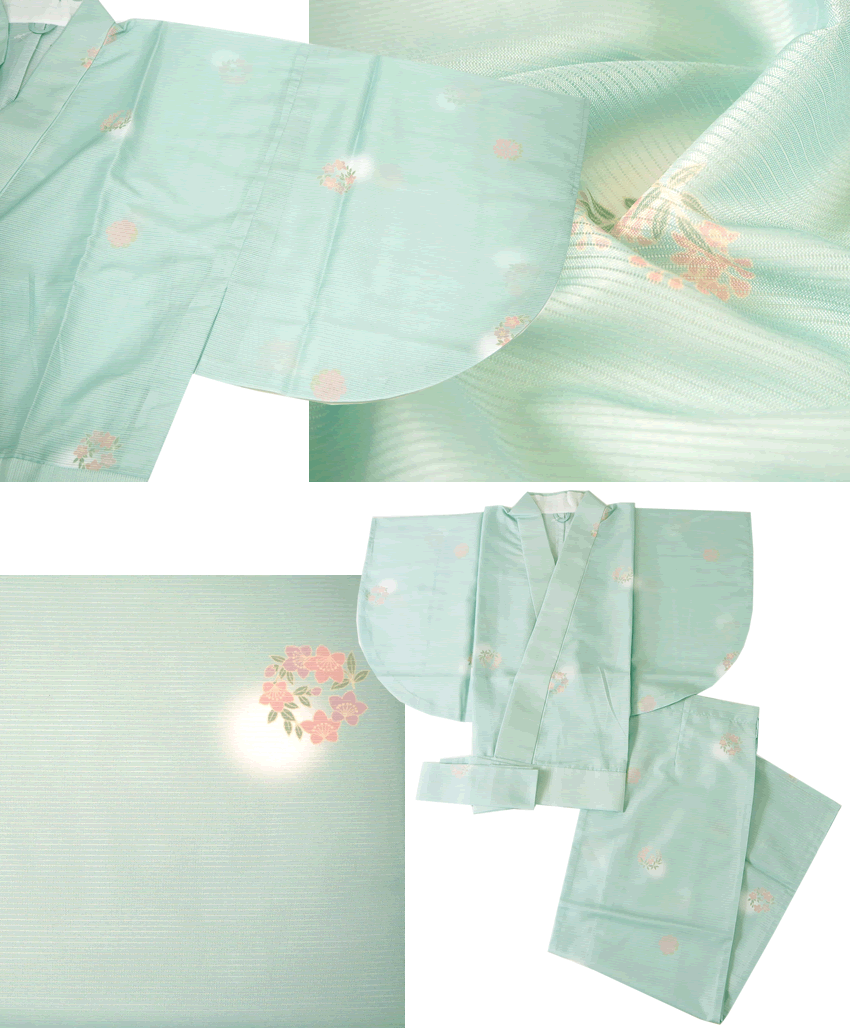二部式 着物 夏 洗える着物 絽 M L サイズ 5柄 ホワイト グリーン 薄紫 ピンク紫 縞 麻の葉 花の丸｜kimono-kyoukomati｜16