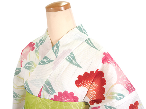 浴衣 単品 レディース オフホワイト地 女郎花 おみなえし 花 白