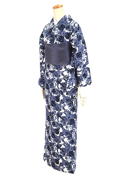 W95 着物 袷 身丈151cm 化繊 花 白 青 W95 着物 袷 身丈151cm 化繊 花 白 青 - メルカリ