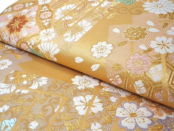 袋帯 正絹 六通柄 未使用 仕立て付き フォーマル 六通 西陣織 ゴールド