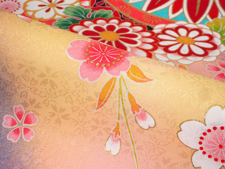 505ag10◎七五三 七歳 女児 着物&袋帯&長襦袢 金駒刺繍 金彩 扇 桜◎ 505ag10◎七五三 七歳 女児 着物&袋帯&長襦袢 金駒刺繍 金彩 扇 桜◎