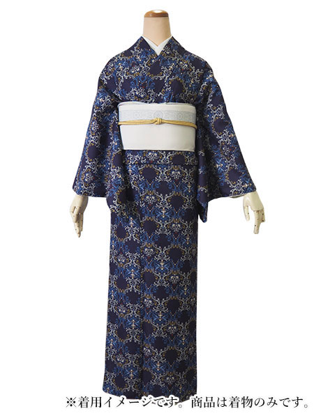 未使用美品 躾糸付き 洗える着物 洗える小紋 麻柄小紋着物  デニム着物 帯に 着物 袷 洗える 小紋 S M L 洗える着物 仕立て上がり オリジナル