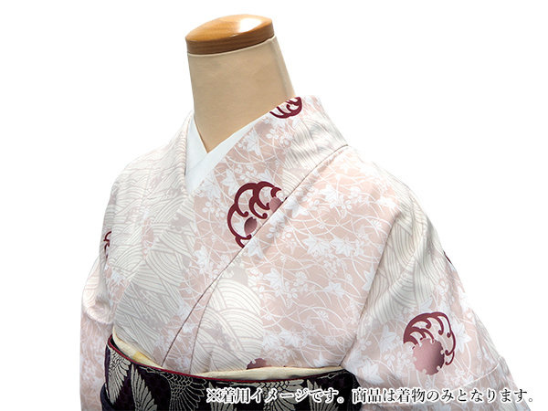 美品 洗える着物 単衣小紋【白地に花雪輪】優しく上品 はんなりとした一枚♪ 江戸小紋 袷 洗える 小紋 袷着物 街着屋 雪輪 銀灰色 M L サイズ 日本