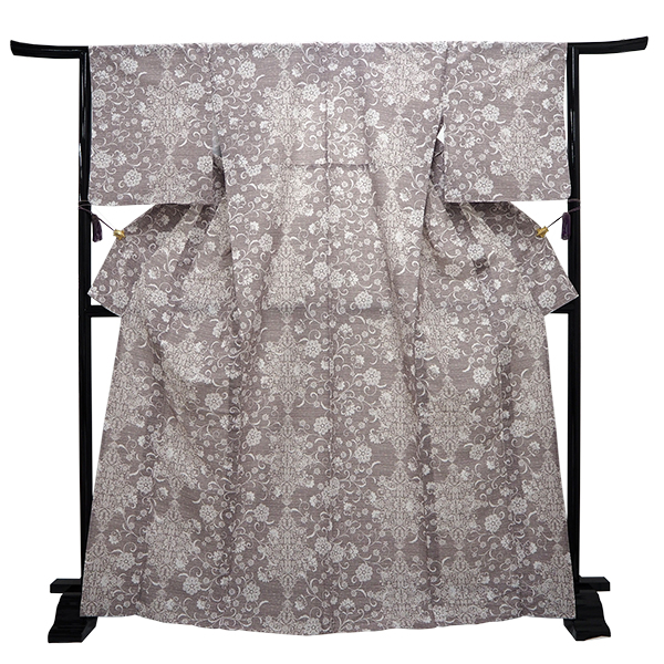 3277未使用に近い美品　単衣　花唐草染小紋　正絹 484e600cea32c3bd332720b1cabe52