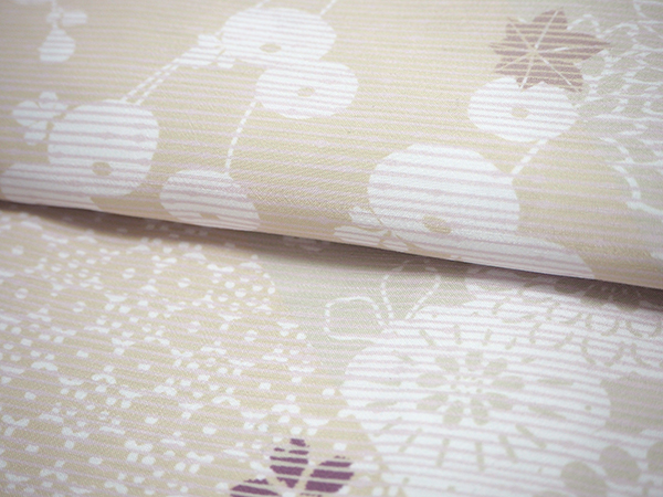 着物 単衣 洗える 小紋 フリーサイズ ライトベージュ 菊尽くし 桜