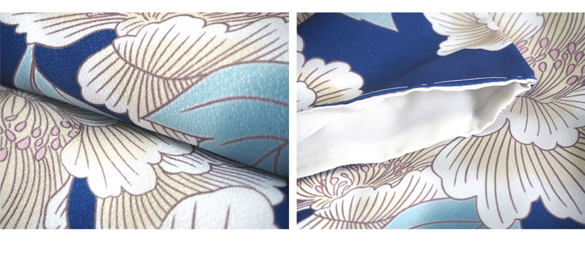 着物 3点 セット ( レース羽織 名古屋帯 ) M L 青地牡丹 深緑ブラック