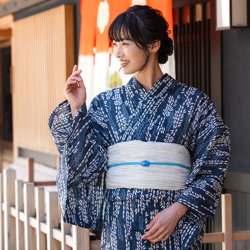 【 新品未使用 】 浴衣 花 紺 グリーン 白  綿 soubien_yuset-z3-mykt0192ad