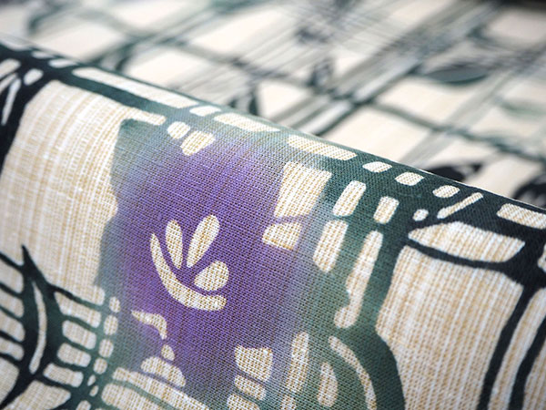 竺仙 浴衣 夏着物 反物 単品 注染 綿 生成り地 桔梗 格子柄 キング