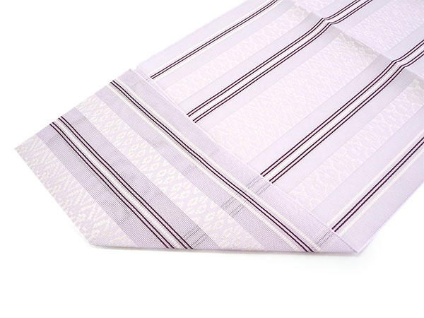 洗える 着物 夏 4点セット M アイボリー 紫 グレー 縞 きもの