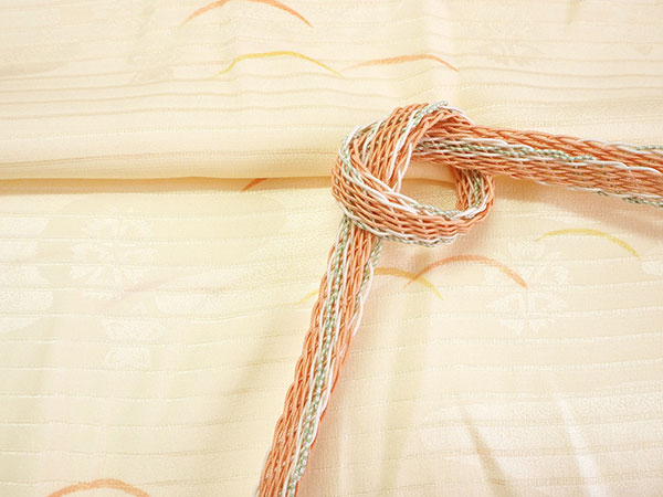 洗える 着物 夏 4点セット M アイボリー 紫 グレー 縞 きもの 薄紫