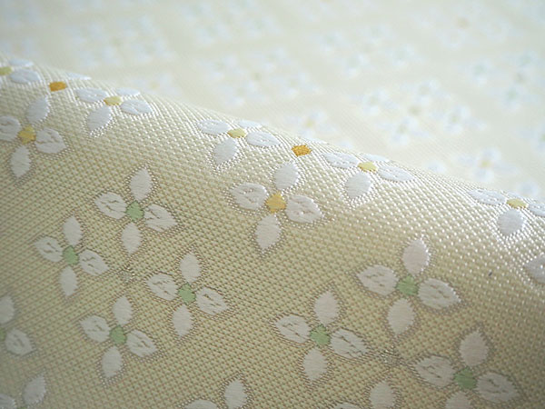 名古屋帯 単品 正絹 仕立て付き 九寸 クリームベージュ紫 花菱 なごや