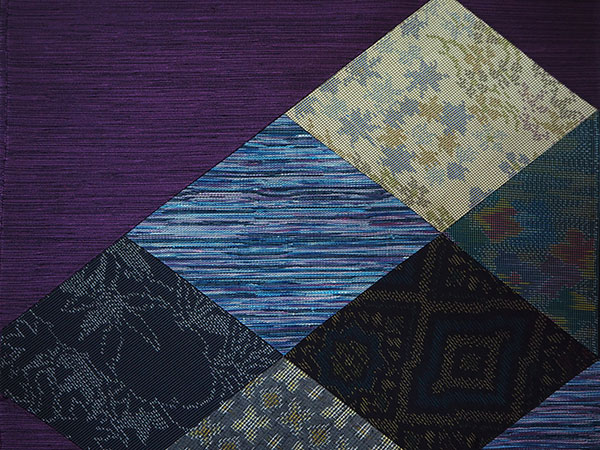 名古屋帯 単品 正絹 仕立て付き 九寸 紫 大島紬裂取り なごや帯 お太鼓