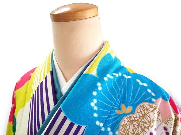 卒業式 二尺袖 着物 袴用 単品 白 カラフル 桜 フリーサイズ