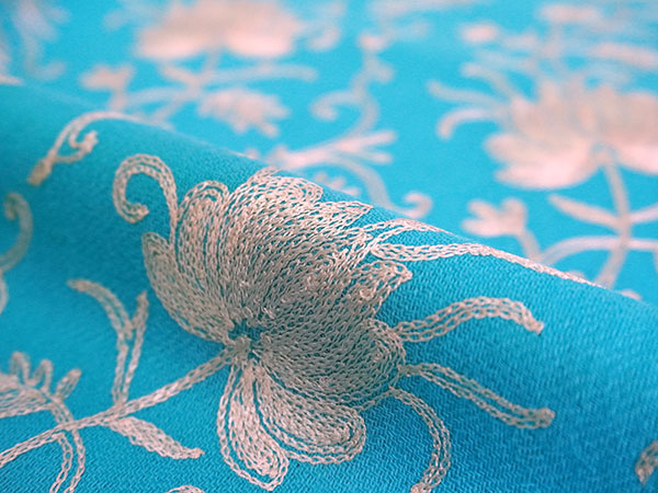 ストール ターコイズブルー地更紗柄 ール 刺繍 フリーサイズ