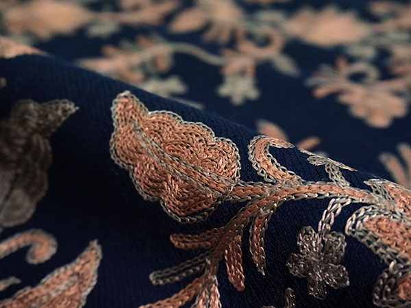 ストール 紺地更紗柄 ール 刺繍 フリーサイズ 大判 おしゃれ 秋 冬